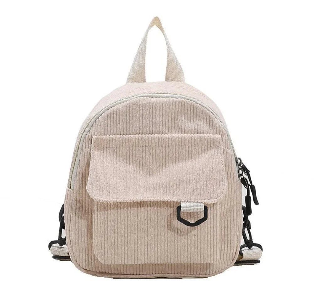 Women's Mini Backpack Fashion Solid Color Corduroy Small Simple Casual Traveling Large Capacity Durable Female's Schoolbag