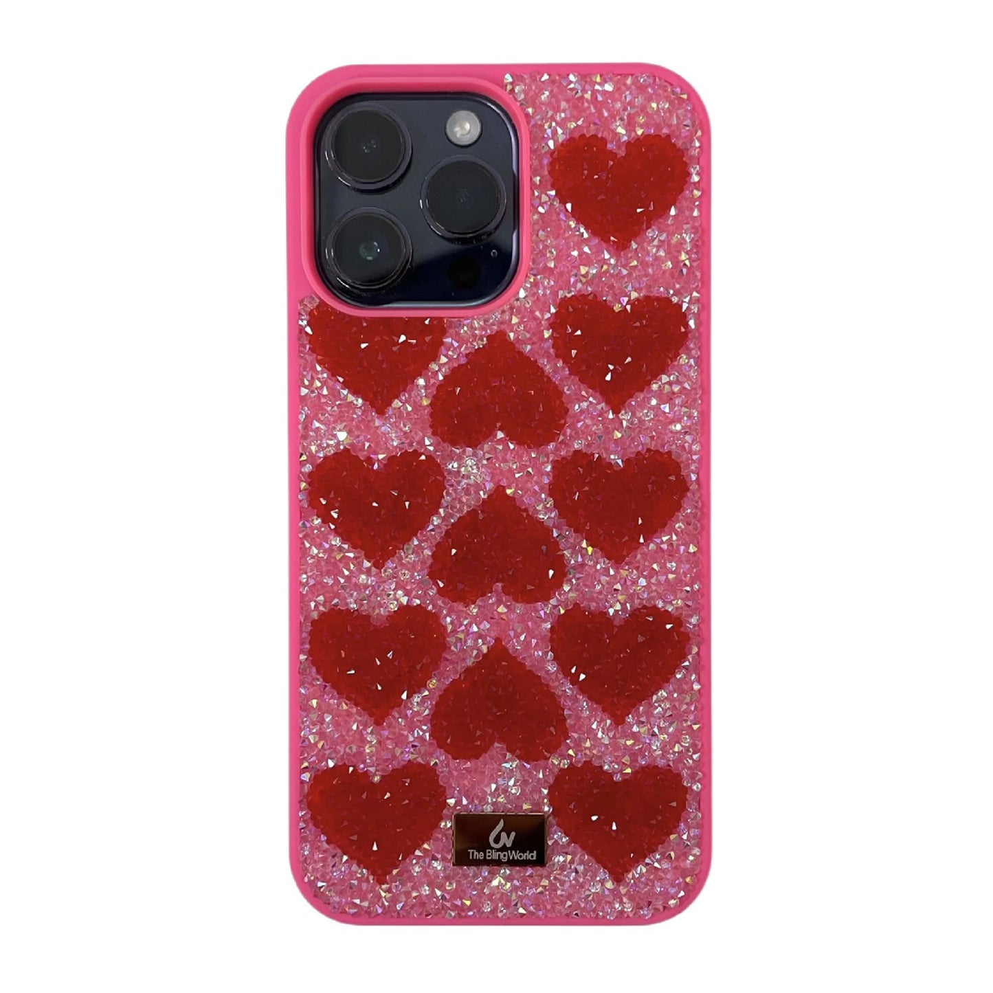 Luxury Rhinestone Phone Case For Iphone 17 16 Pro Max 15 14 13 Pro Cute Teenage Girl Bling Rhinestone Love Heart Shockproof Case