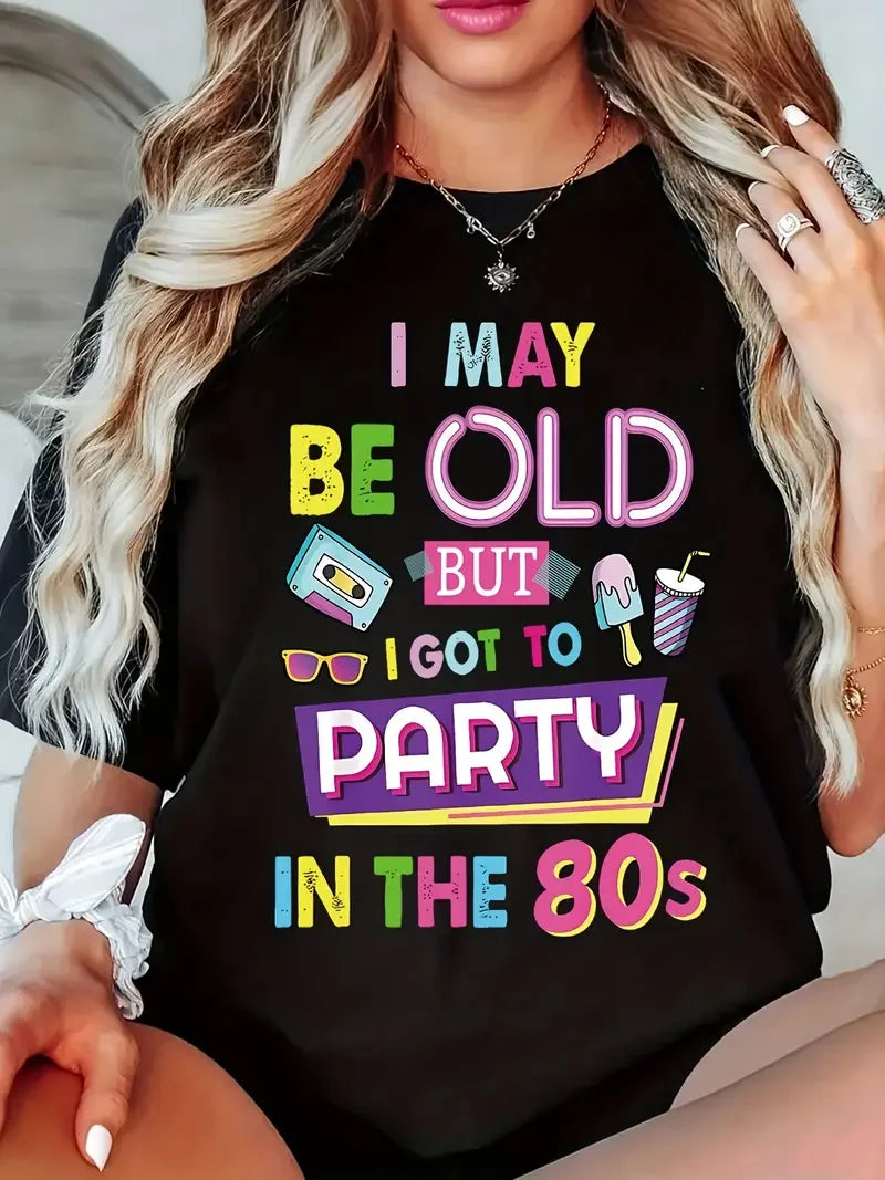 Women's 80s 90s Retro Graphic T-Shirt - "I'm 70's Born & Raised" Round Neck Short Sleeve Tee Summer Cotton T-shirt Tops