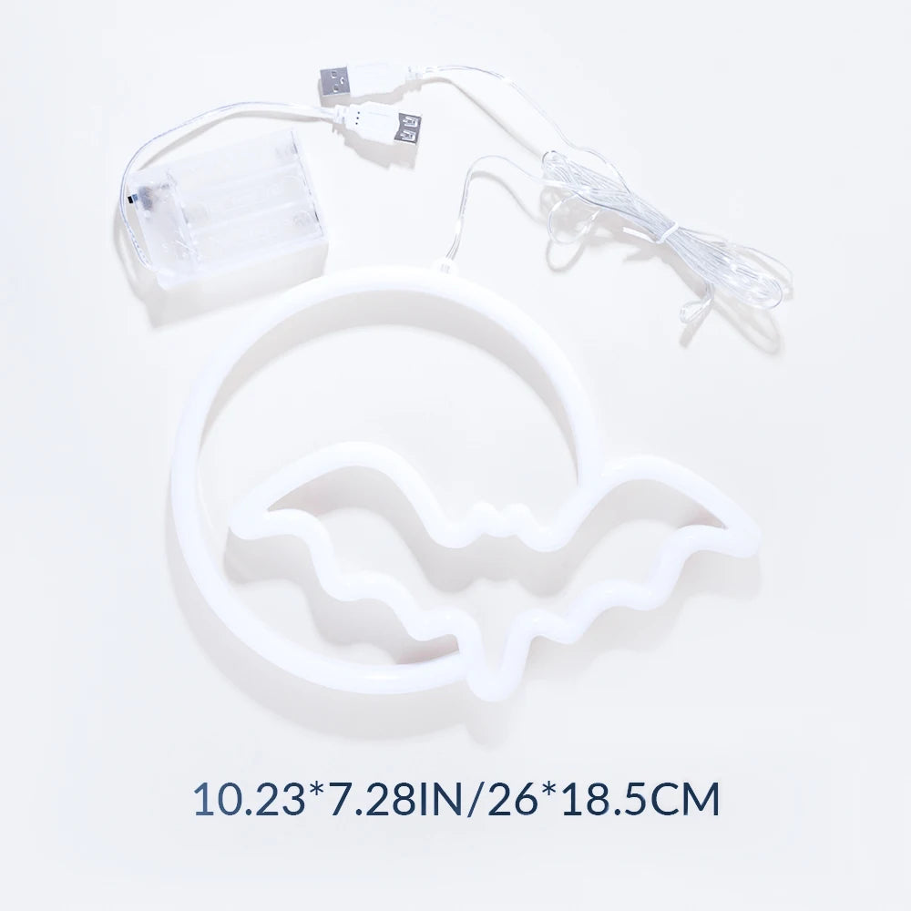 Moon Bat LED Neon Sign for Wall USB Battery Decor Gift