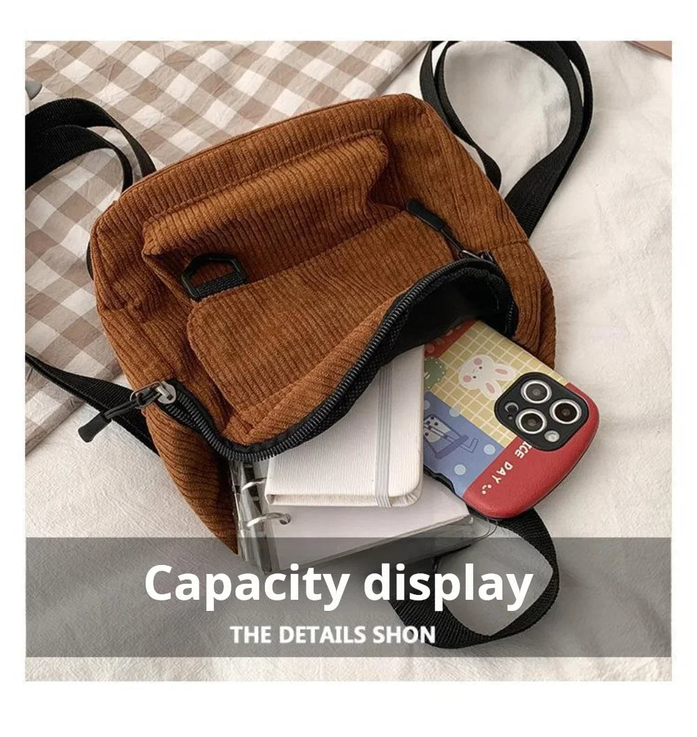 Women's Mini Backpack Fashion Solid Color Corduroy Small Simple Casual Traveling Large Capacity Durable Female's Schoolbag