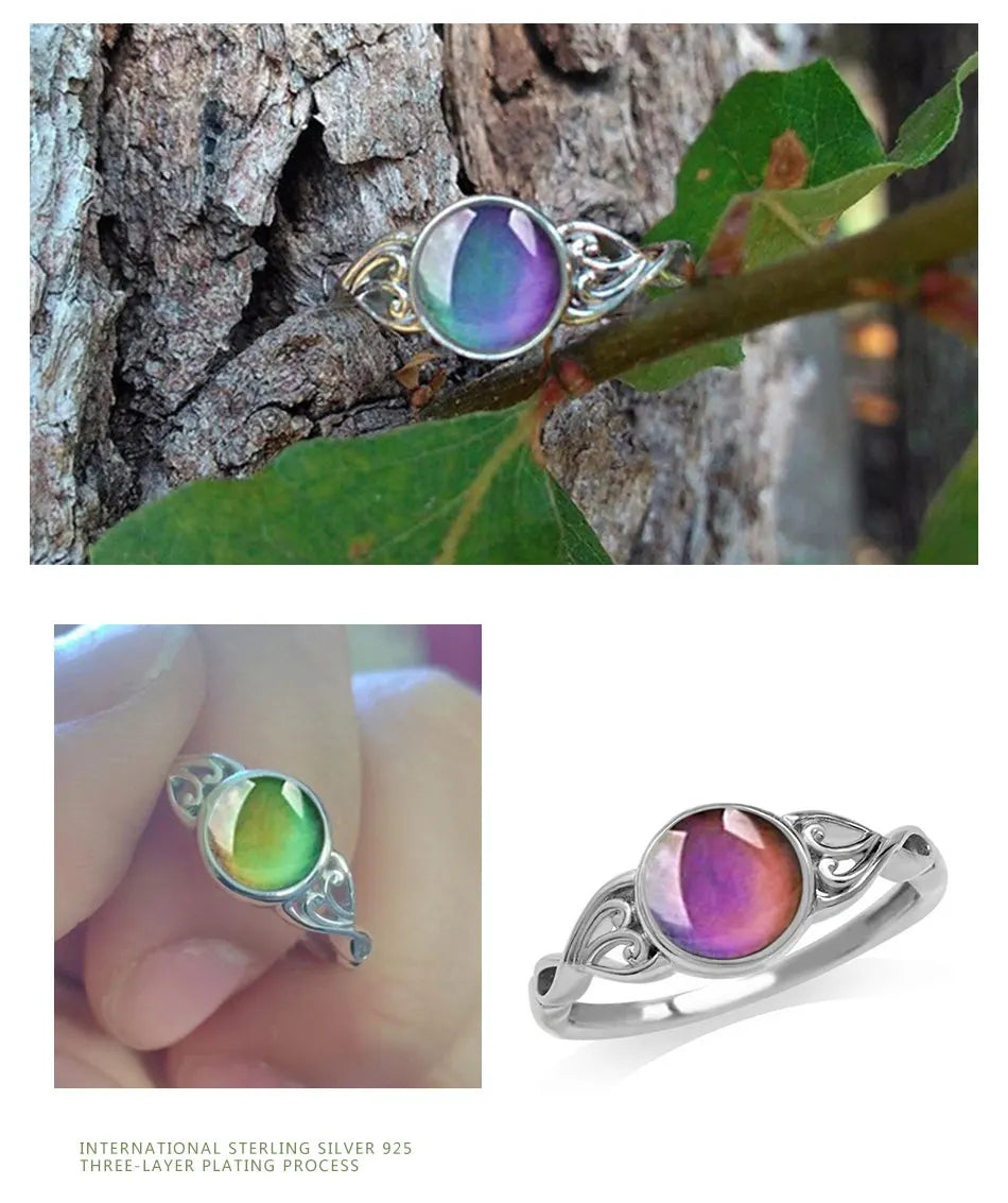 925 Silver Oval Mood Temperature Change Ring For Women Charm Wedding Party Jewelry Gifts