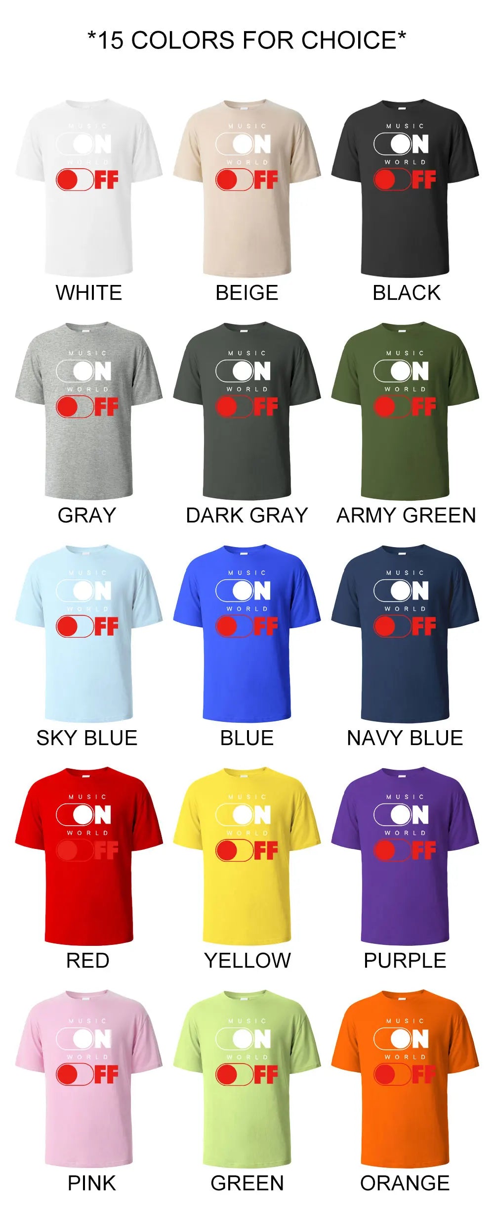 Music On World Off Graphic Printed Men's T-Shirts 100% Cotton Breathable Comfortable Tops For Men Summer Oversize Men Clothing