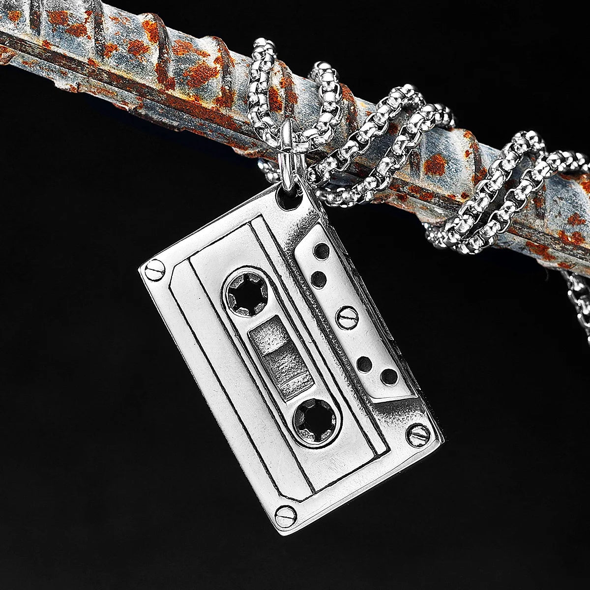 HipHop Rock Cassette Stainless Steel Necklace Men Women