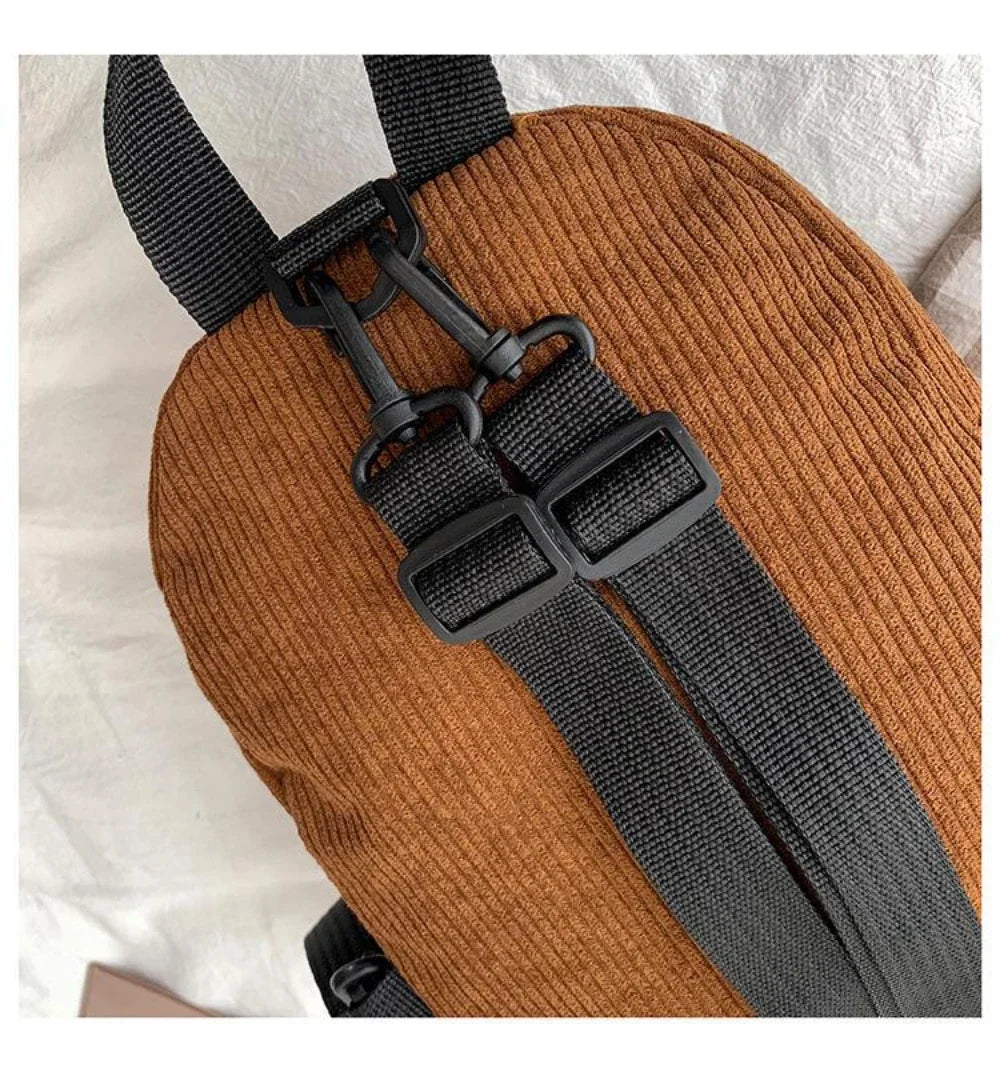 Women's Mini Backpack Fashion Solid Color Corduroy Small Simple Casual Traveling Large Capacity Durable Female's Schoolbag