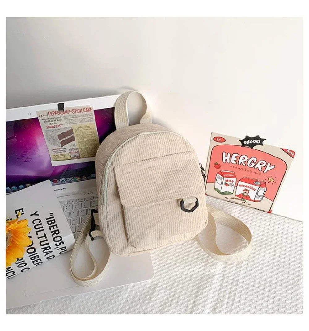 Women's Mini Backpack Fashion Solid Color Corduroy Small Simple Casual Traveling Large Capacity Durable Female's Schoolbag