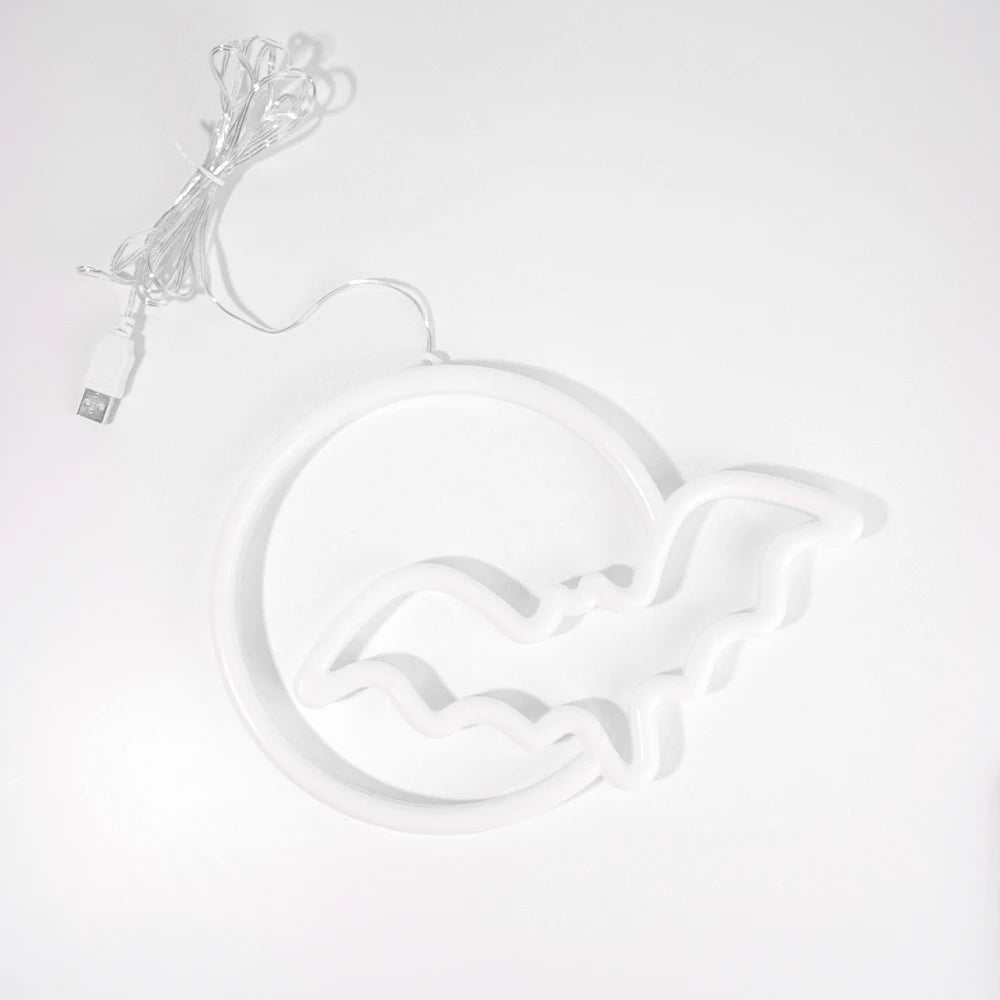 Moon Bat LED Neon Sign for Wall USB Battery Decor Gift