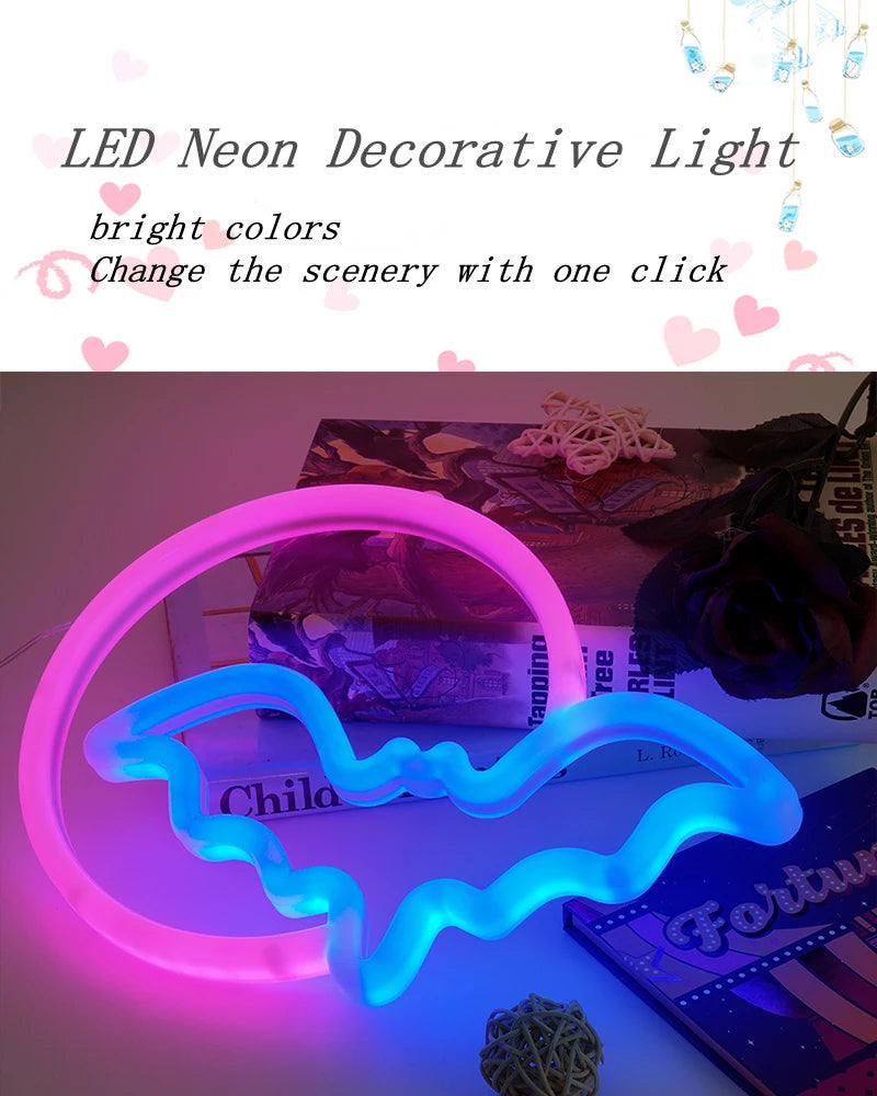Moon Bat LED Neon Sign for Wall USB Battery Decor Gift