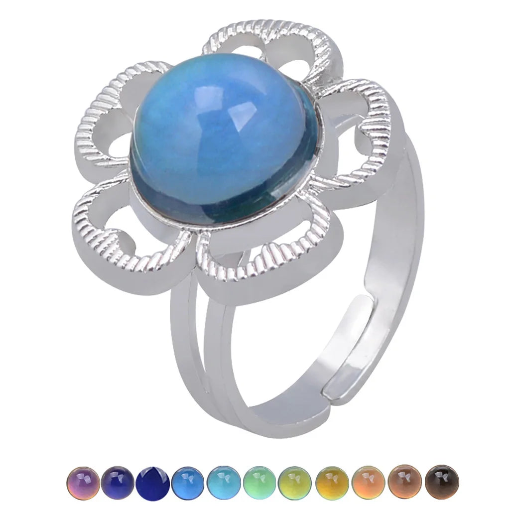Change Mood Ring Open Retro Gem Emotion Feeling Changeable Ring Temperature Control Gems Color Changing Rings for Women Female