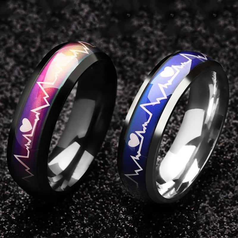 Fashion Heart Beat Electrocardiogram Rings For Women Temperature Emotion Feeling Mood Ring Trendy Men Charm Jewelry Gift anillos