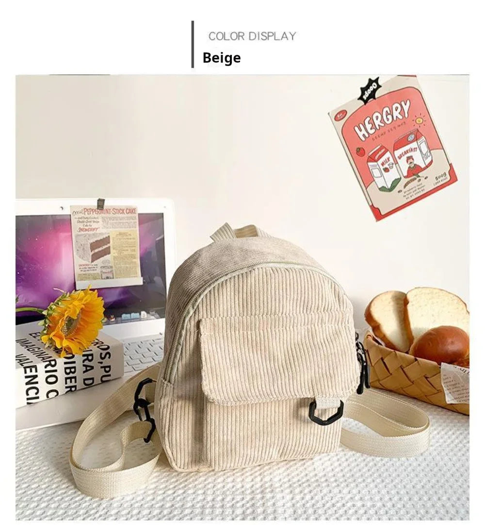 Women's Mini Backpack Fashion Solid Color Corduroy Small Simple Casual Traveling Large Capacity Durable Female's Schoolbag