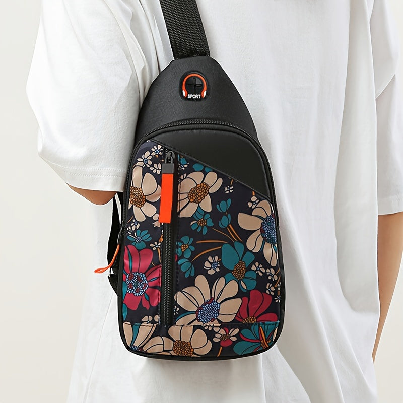 Floral Print Canvas Crossbody Bag Lightweight Shoulder Bag