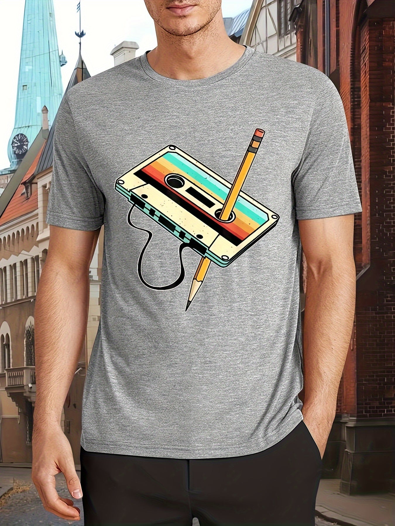 80s Retro Nostalgia 1980s Cassette Tape Pencil Music T-Shirt for Summer, Spring and Autumn Wear