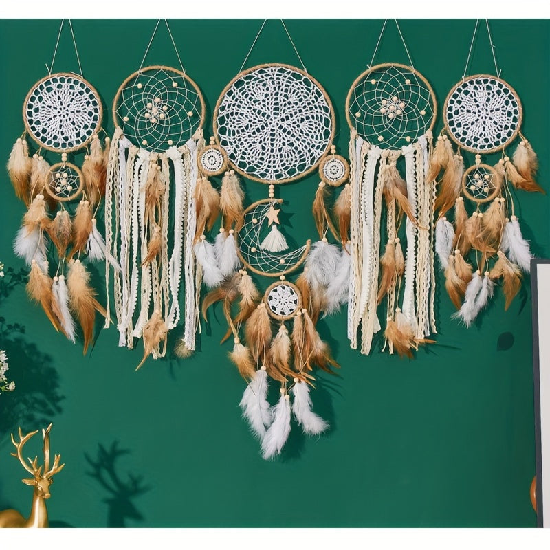 Bohemian Dream Catcher Wall Hanging Set of 5, European Style Home Decor, Feathered Handmade Dream Catchers for General Use, Universal Holiday Decor, No Electricity Required - 1 Set