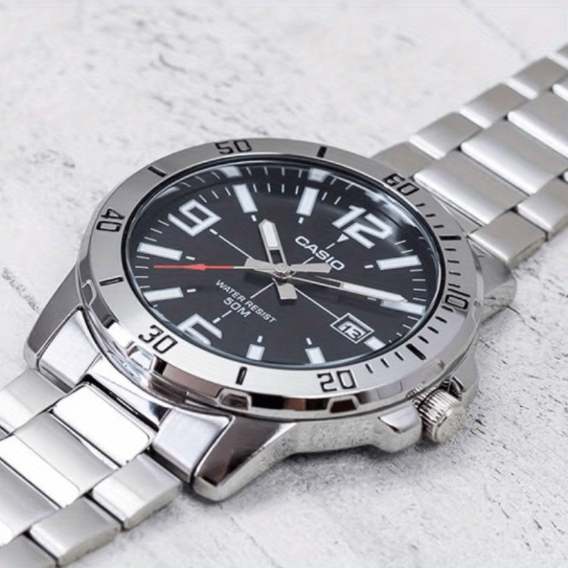 Casio Quartz Date Watch 50M Water Resistant Leather Strap