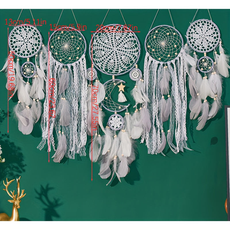 Bohemian Dream Catcher Wall Hanging Set of 5, European Style Home Decor, Feathered Handmade Dream Catchers for General Use, Universal Holiday Decor, No Electricity Required - 1 Set