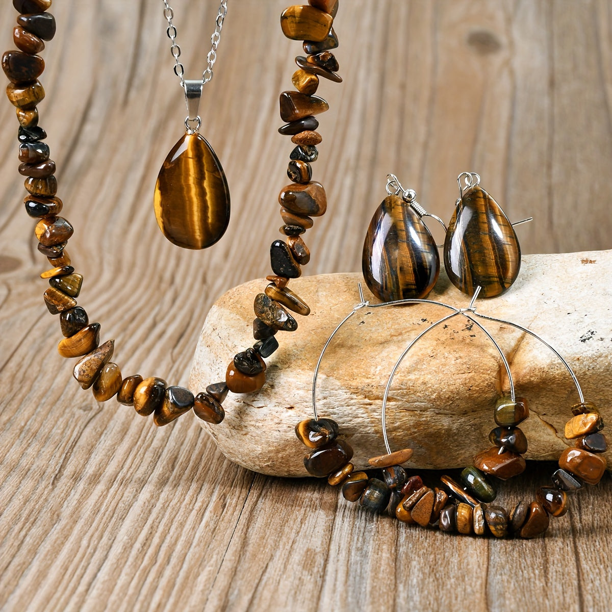 6pcs Irregular Purple Crystal Necklace Earrings Set, Bohemian Fashion, for Daily, Holiday, Gift