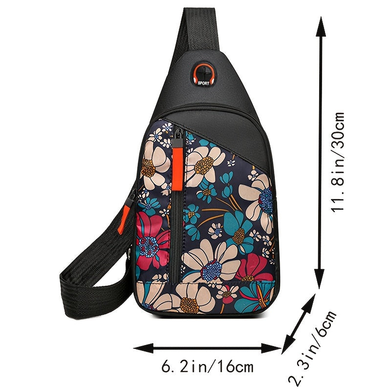 Floral Print Canvas Crossbody Bag Lightweight Shoulder Bag