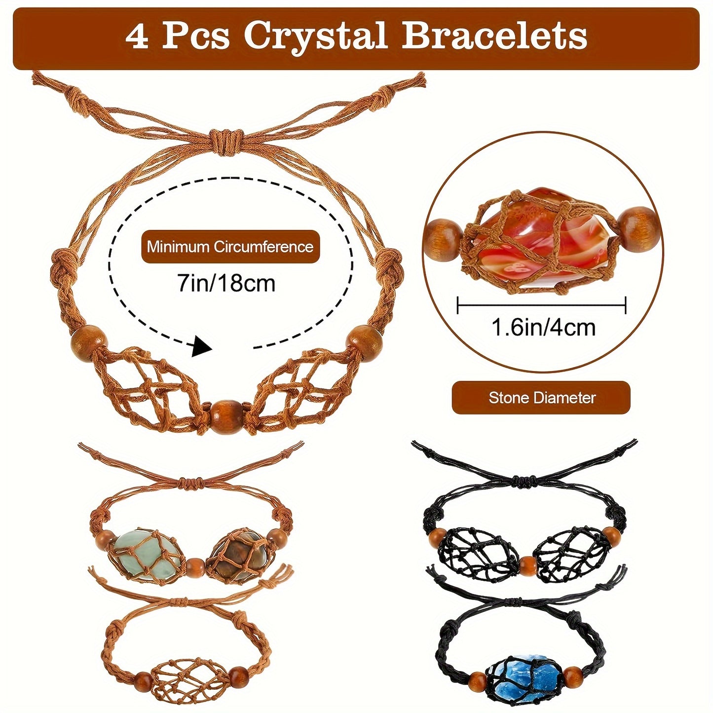 10pcs Crystal Necklace Bracelet Holder Cord, Adjustable Empty Stone Holder, Boho Cage Holder Rope for DIY Jewelry Making