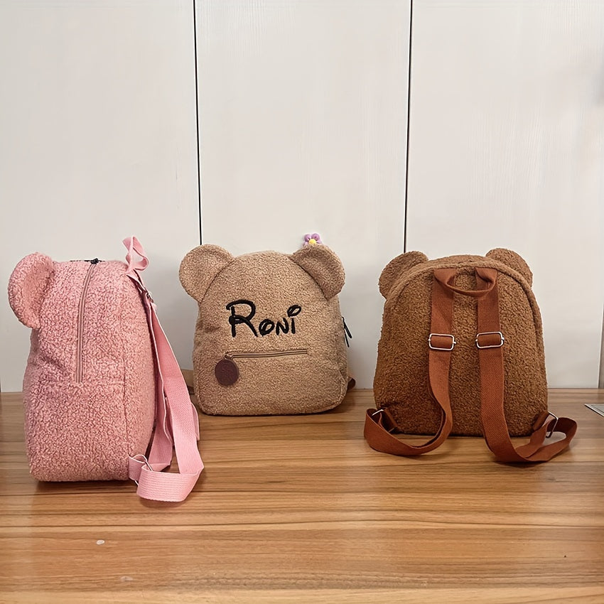 Personalised Womens Girls Cute Bear Pattern Backpack Plush Backpack for girls Custom Name Small Casual Shoulder Daypack Personalised Embroidery Cute Backpack for School Bear Ears Animal Plush Backpack Custom Name Small Backpa