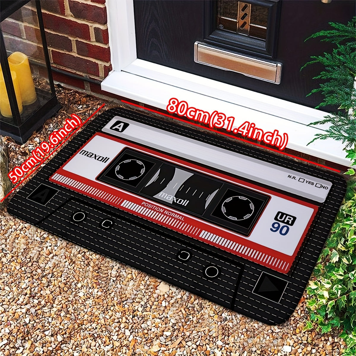 Retro Cassette Tape Design Soft Flannel Anti-Slip Rug Pad - Machine Washable, Rectangle, Braided Weave, Medium Pile, Machine Made Polyester, Non-Slip Backing for Kitchen, Bathroom, Indoor Entrance, Decorative Floor Mat for Li
