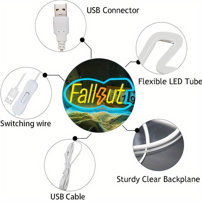 Fallout LED Neon Sign - Multi-Color USB Powered Plastic Wall Hanging Neon Light with Switch Control for Game Room, Bedroom, Man Cave - Energy-Saving Neon Merchandise Gift for Men And Boys