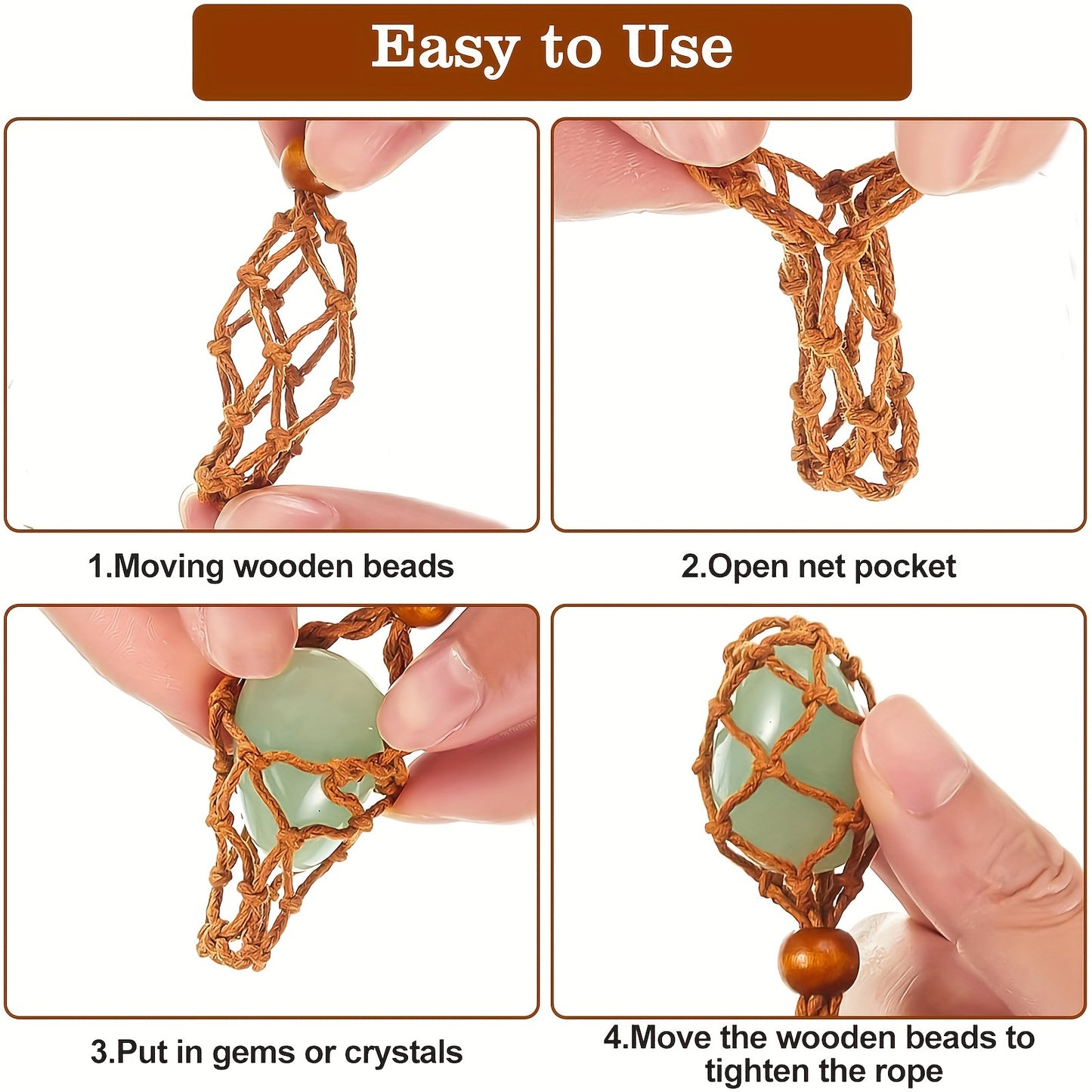 10pcs Crystal Necklace Bracelet Holder Cord, Adjustable Empty Stone Holder, Boho Cage Holder Rope for DIY Jewelry Making