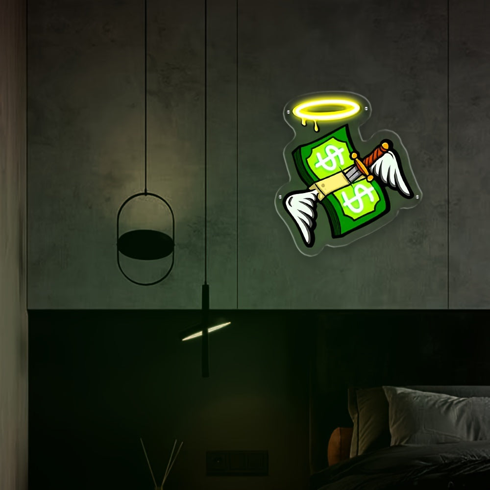 1pc Dollars And Wings LED Neon Sign Neon Wall And Table Decor, Light Up Signs USB Powered Neon Lights Signs, For Bedroom Room Bar Wedding Party Decoration