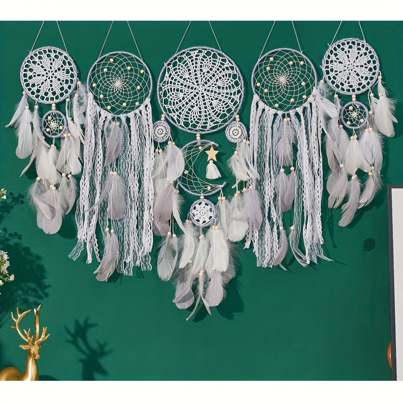 Bohemian Dream Catcher Wall Hanging Set of 5, European Style Home Decor, Feathered Handmade Dream Catchers for General Use, Universal Holiday Decor, No Electricity Required - 1 Set