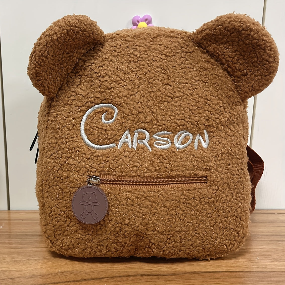 Personalised Womens Girls Cute Bear Pattern Backpack Plush Backpack for girls Custom Name Small Casual Shoulder Daypack Personalised Embroidery Cute Backpack for School Bear Ears Animal Plush Backpack Custom Name Small Backpa