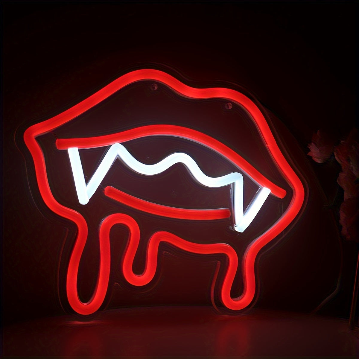 Vampire Lips LED Neon Sign - USB Powered Wall Art for Parties, Pubs & Clubs Decor, 9.84''x8.07''