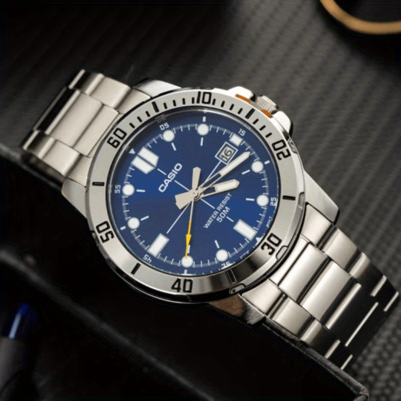 Casio Quartz Date Watch 50M Water Resistant Leather Strap