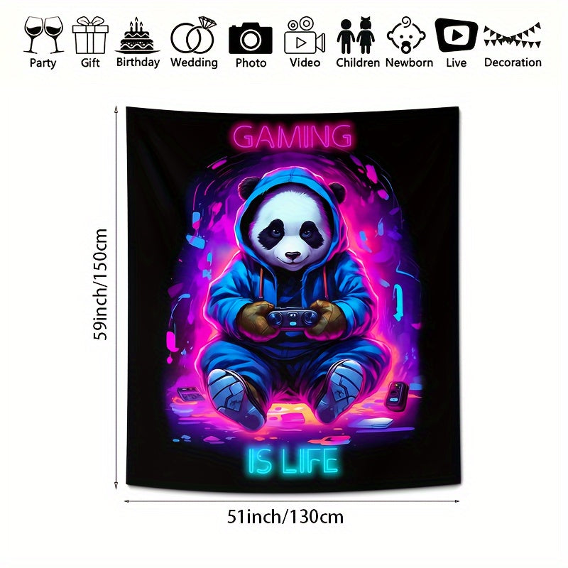 UV-Blacklight Panda Tapestry for Gamers' Rooms & Bedrooms - Easy Install, Cosmic Space Theme