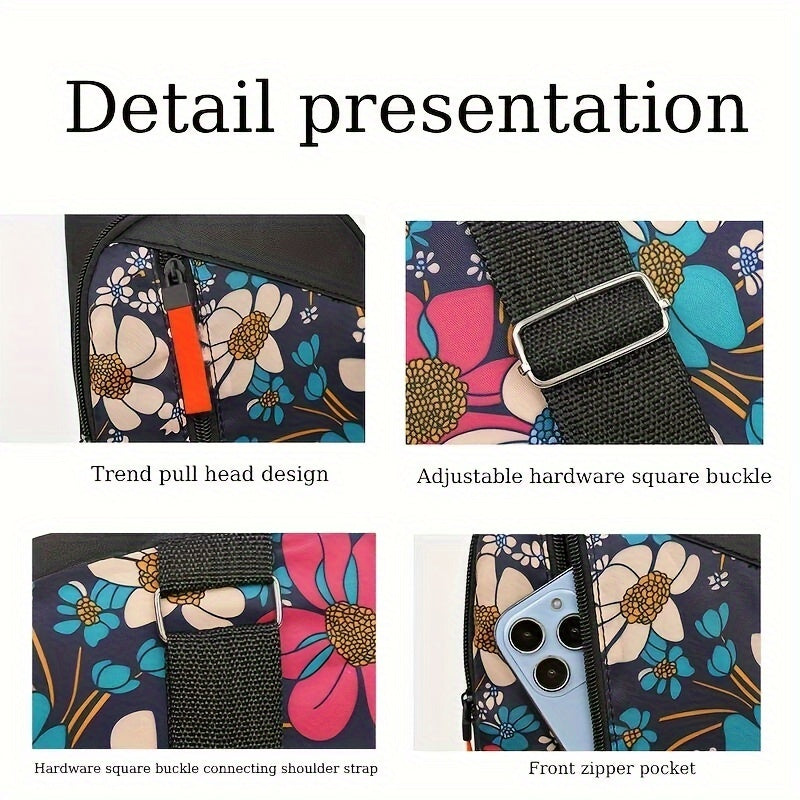 Floral Print Canvas Crossbody Bag Lightweight Shoulder Bag