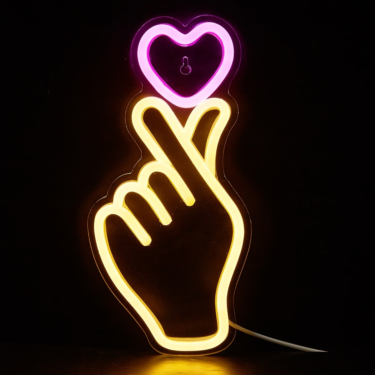 [LED Neon Sign] 1pc LED Neon Sign, Finger Heart Design | 5V USB Powered, Plastic, Wall Hanging, Switch Control, Bedroom Decor, No Battery Required