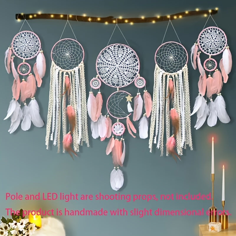 Bohemian Dream Catcher Wall Hanging Set of 5, European Style Home Decor, Feathered Handmade Dream Catchers for General Use, Universal Holiday Decor, No Electricity Required - 1 Set