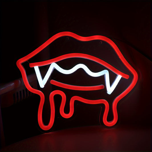Vampire Lips LED Neon Sign - USB Powered Wall Art for Parties, Pubs & Clubs Decor, 9.84''x8.07''