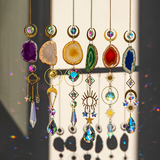 Crystal Sun Catchers Dream Catchers with Crystals Prisms and Agate, Colorful Wind Chimes  - Perfect For Weddings, Home Decor, Garden Ornaments, Car Hanging