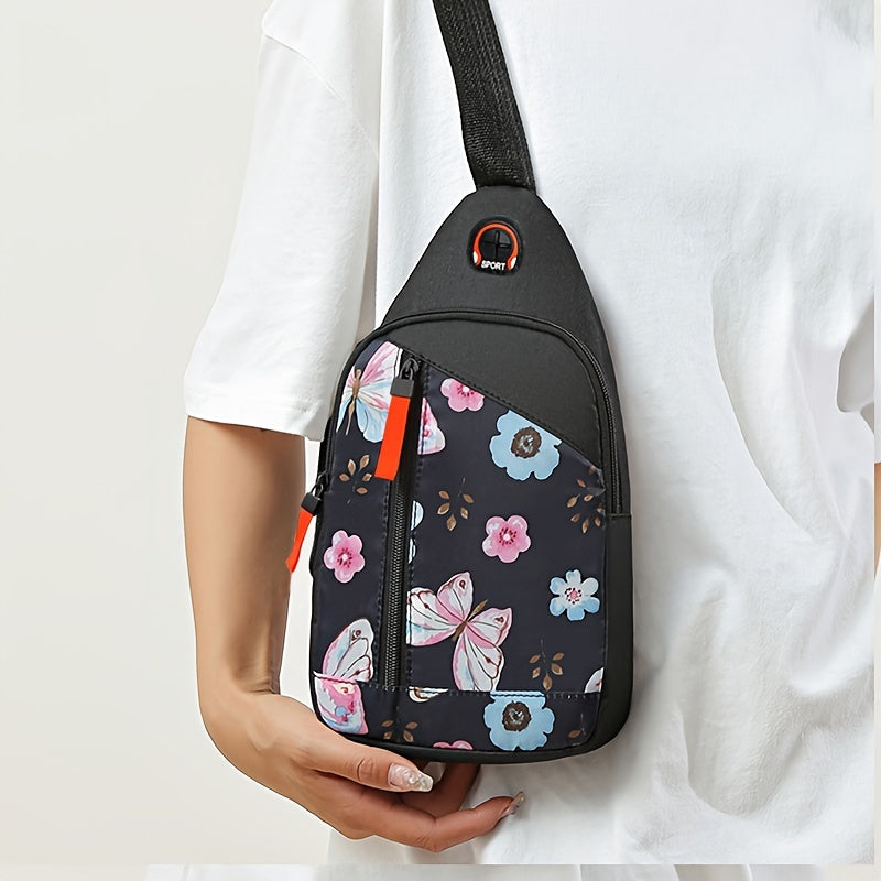 Floral Print Canvas Crossbody Bag Lightweight Shoulder Bag