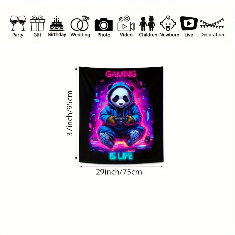 UV-Blacklight Panda Tapestry for Gamers' Rooms & Bedrooms - Easy Install, Cosmic Space Theme