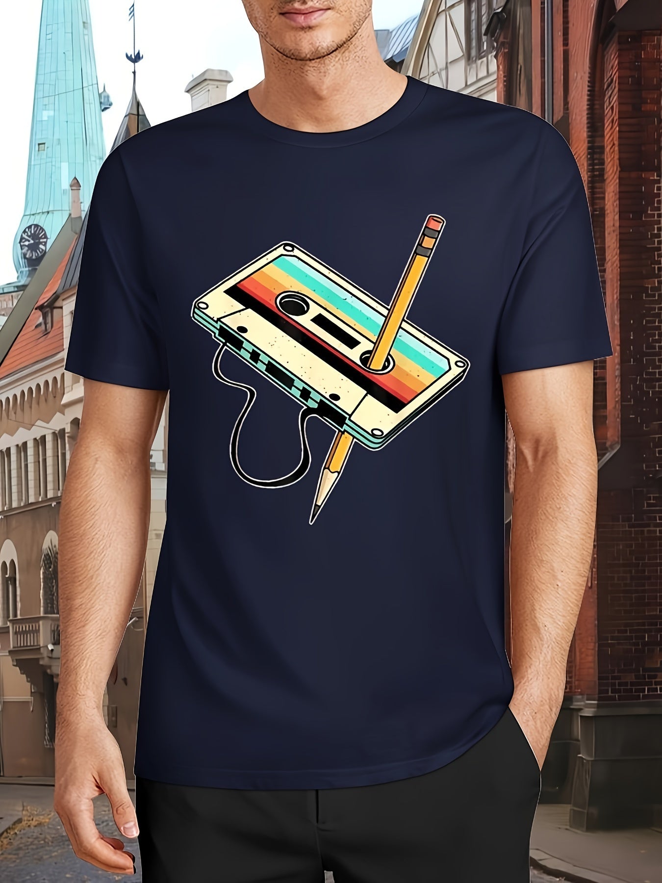 80s Retro Nostalgia 1980s Cassette Tape Pencil Music T-Shirt for Summer, Spring and Autumn Wear