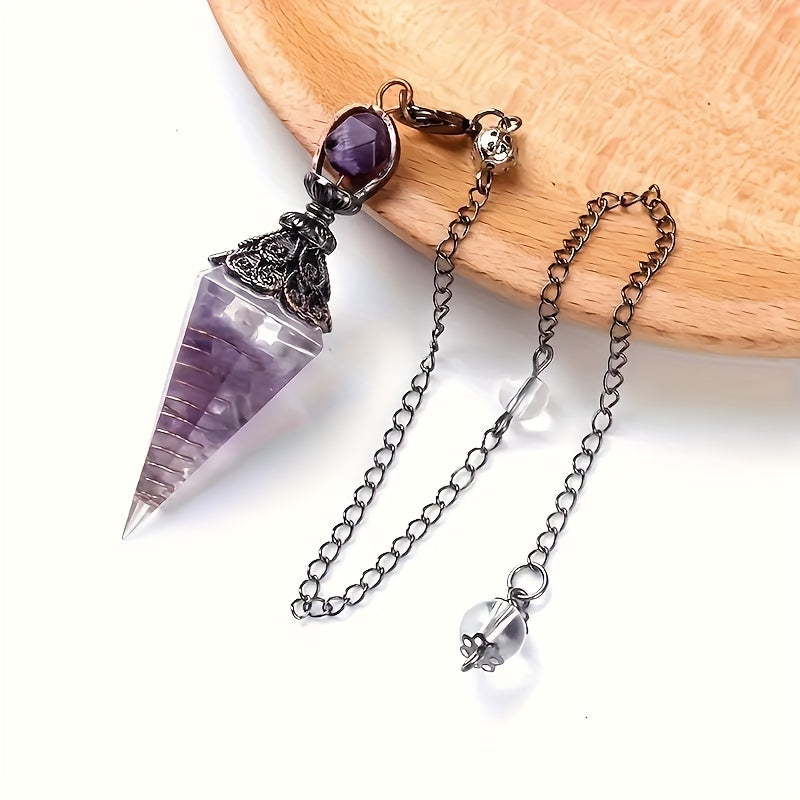 1pc 7 Chakra Crystal Stone, Faceted Pendant Pendulum, Life Tree Pendulum For Divination, Wizardry