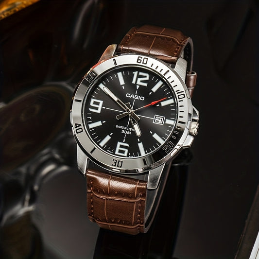 Casio Quartz Date Watch 50M Water Resistant Leather Strap