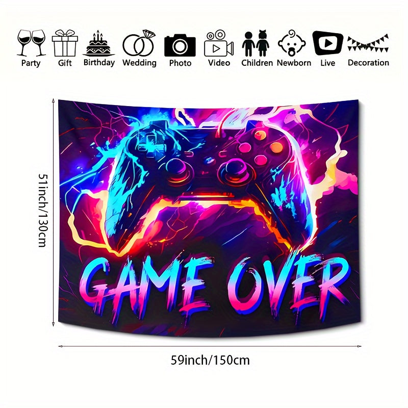 1pc Fluorescent Gaming Tapestry - Vibrant Gaming Theme, UV Blacklight Neon Lights - Ideal for Game Rooms, Dorms, Living Spaces - Enhance Your Home Decor with Dynamic Glow - Free Installation Kit Included