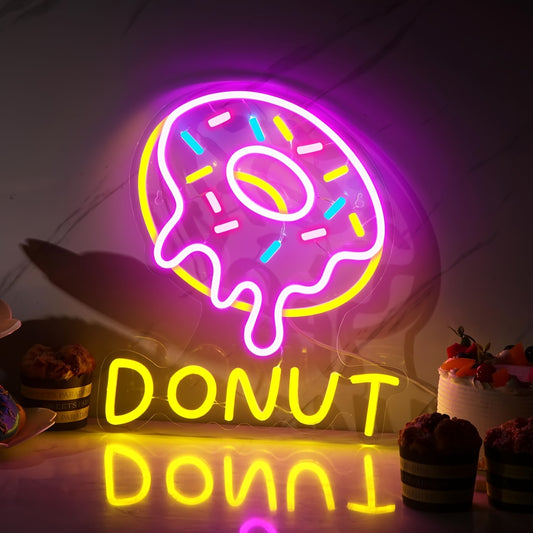 Vibrant Donut LED Neon Sign - USB Powered, Wall-Mounted Illuminated Light with Adjustable Brightness & Colorful Ambient Art for Restaurants, Bars, Nightclubs, Beach Shops, and Home Decor, Restaurant Lighting | Playful Design