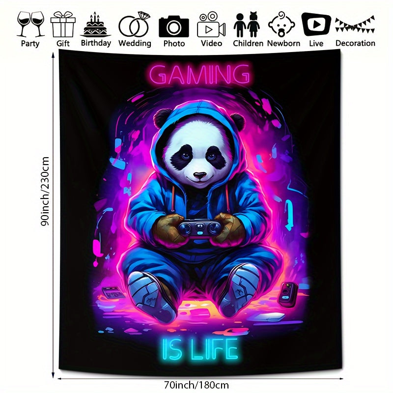 UV-Blacklight Panda Tapestry for Gamers' Rooms & Bedrooms - Easy Install, Cosmic Space Theme