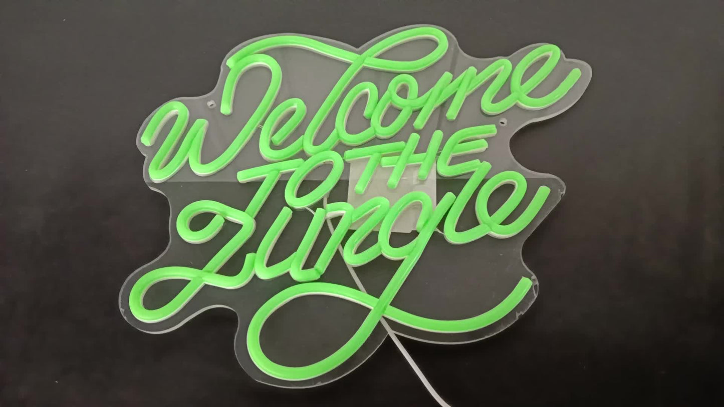 Welcome to the Jungle" Green LED Neon Sign - USB Powered, Wall-Mounted Light for Bedroom, Living Room, Party & Wedding Decor