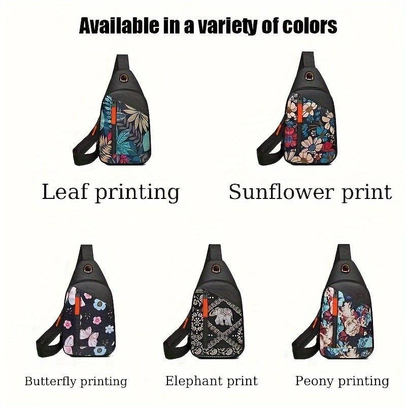 Floral Print Canvas Crossbody Bag Lightweight Shoulder Bag