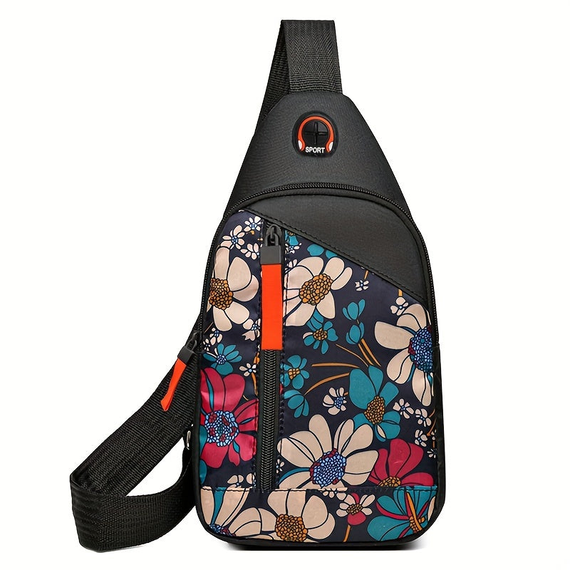 Floral Print Canvas Crossbody Bag Lightweight Shoulder Bag