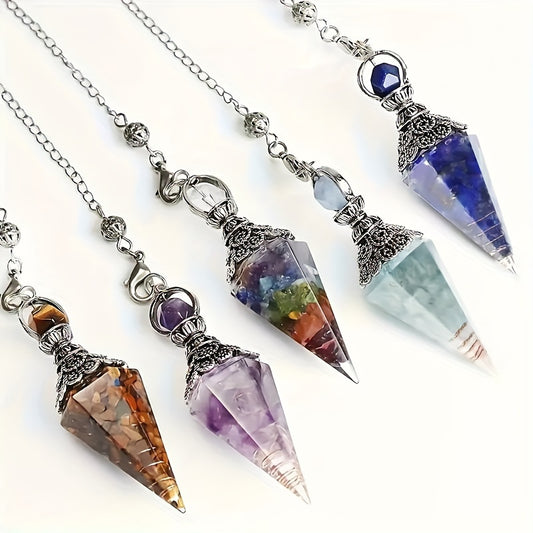 1pc 7 Chakra Crystal Stone, Faceted Pendant Pendulum, Life Tree Pendulum For Divination, Wizardry
